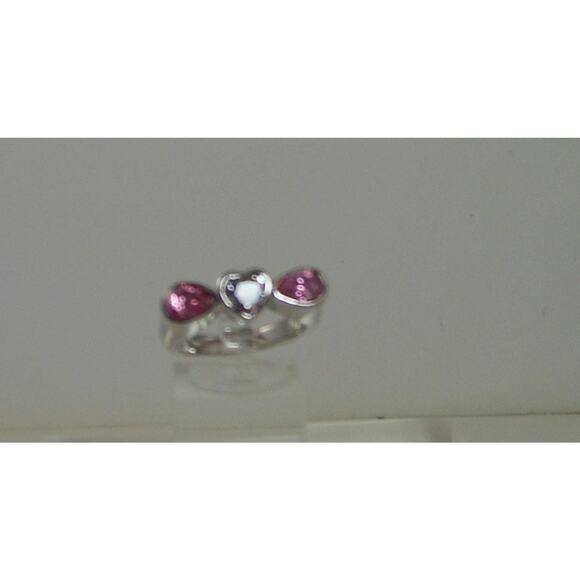 Vintage 1990s Sterling Silver Heart Ring Size 8.75 Pink Ice Simulated Diamond - Picture 7 of 10